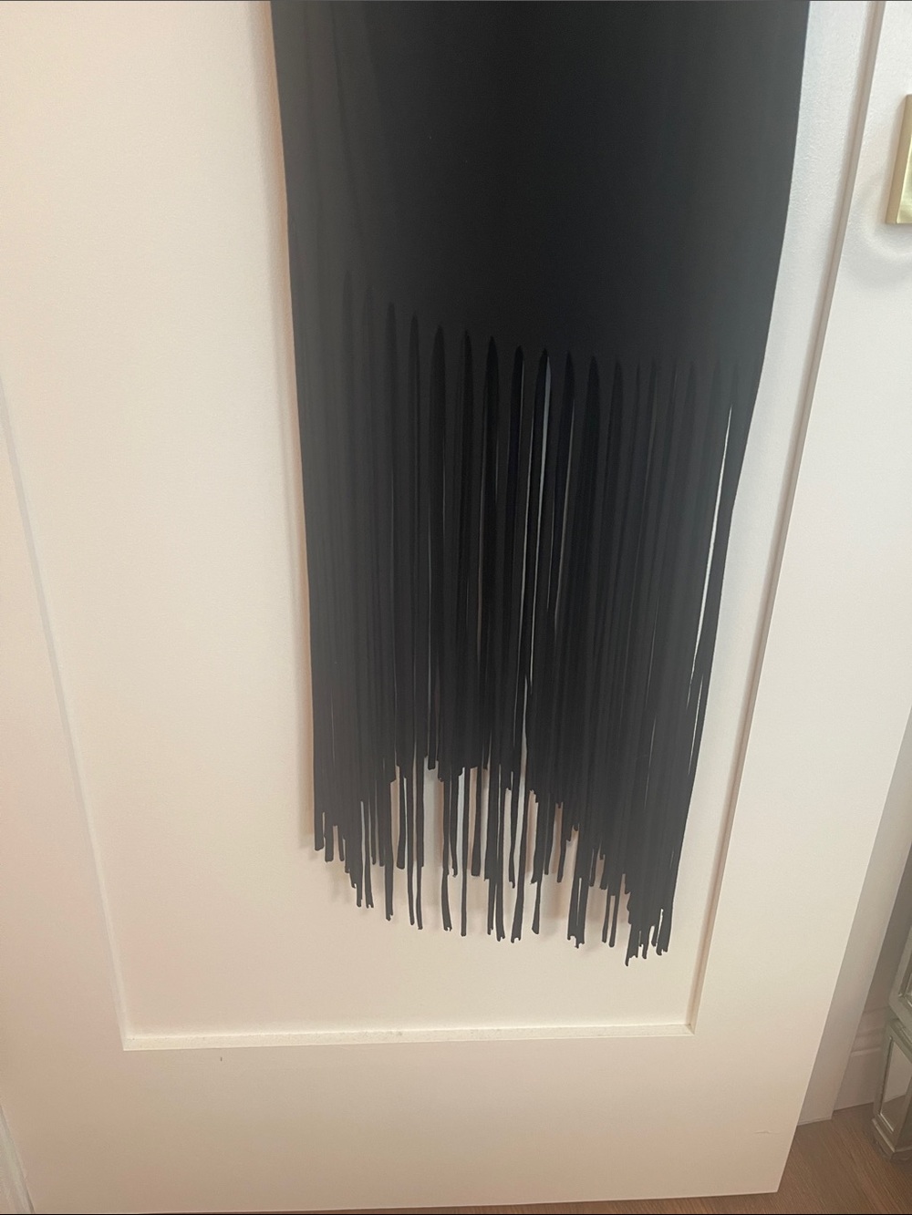 Sleek Black Fringe Maxi Dress - V-Neck - Picture 2 of 4